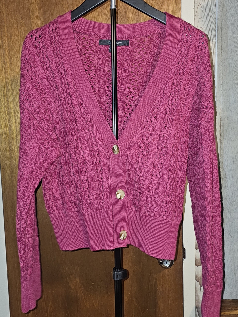 Marc New York Fuchsia Cable-Knit V-Neck Cardigan